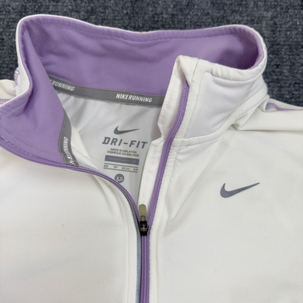 Nike Dri-FIT Running Half Zip Pullover 481320-101 White Purple Size XS